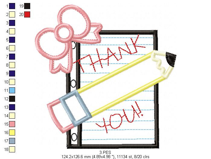 Pencil with Bow - Back to School - Applique - Machine Embroidery Design