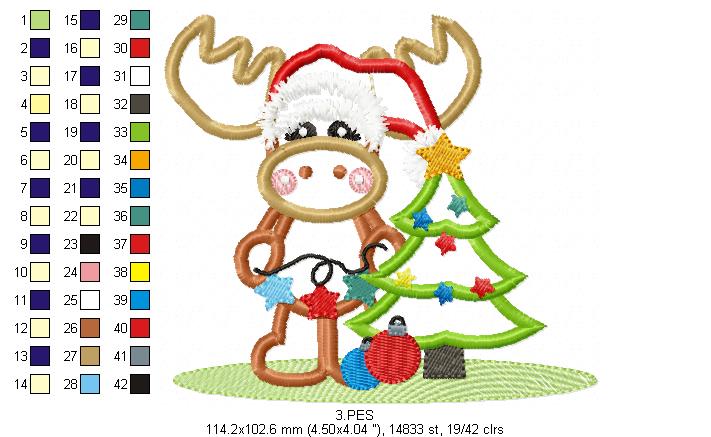 Cute Reindeer  - Applique - 6 Sizes -  Machine Embroidery Design
