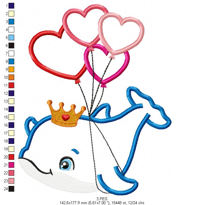 Dolphin with balloons - Applique - Machine Embroidery Designs