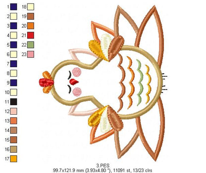 Thanksgiving Turkey - Applique  - 6 sizes - Machine Embroidery Design