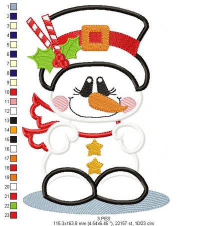 Christmas Snowman  - Applique - Machine Embroidery Design