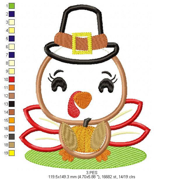 Thanksgiving Turkey Father- Applique  - 6 sizes - Machine Embroidery Design