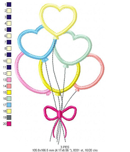 Heart balloon- Applique - 6 Sizes - Applique - Machine Embroidery Designs