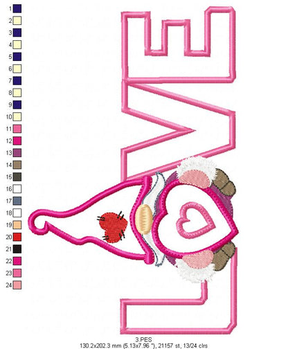 Valentines Love Gnome 2 - Applique - Machine Embroidery Designs