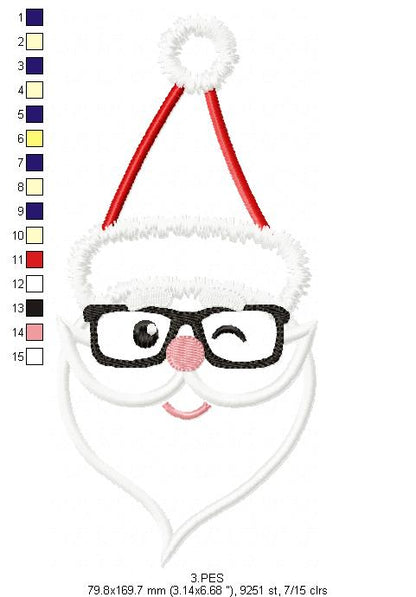Santa Claus with glasses - Applique - 6 Sizes - Machine Embroidery Designs
