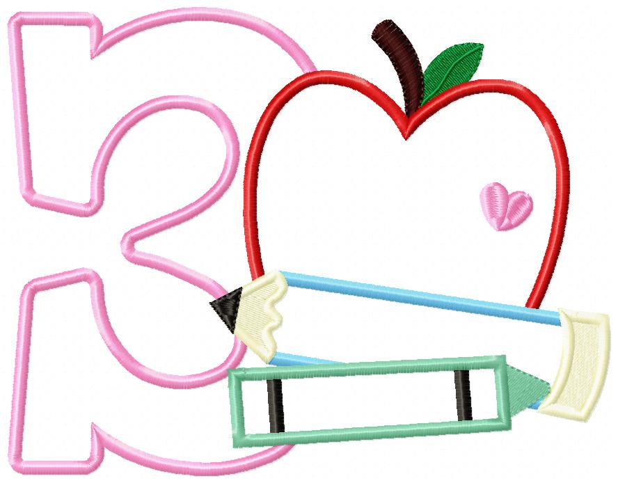3rd Grade Apple, Pencil and Crayon - Applique