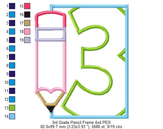 3rd Grade Pencil Frame - Applique