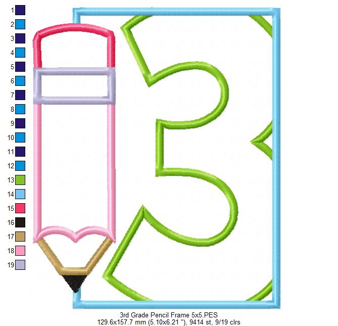 3rd Grade Pencil Frame - Applique