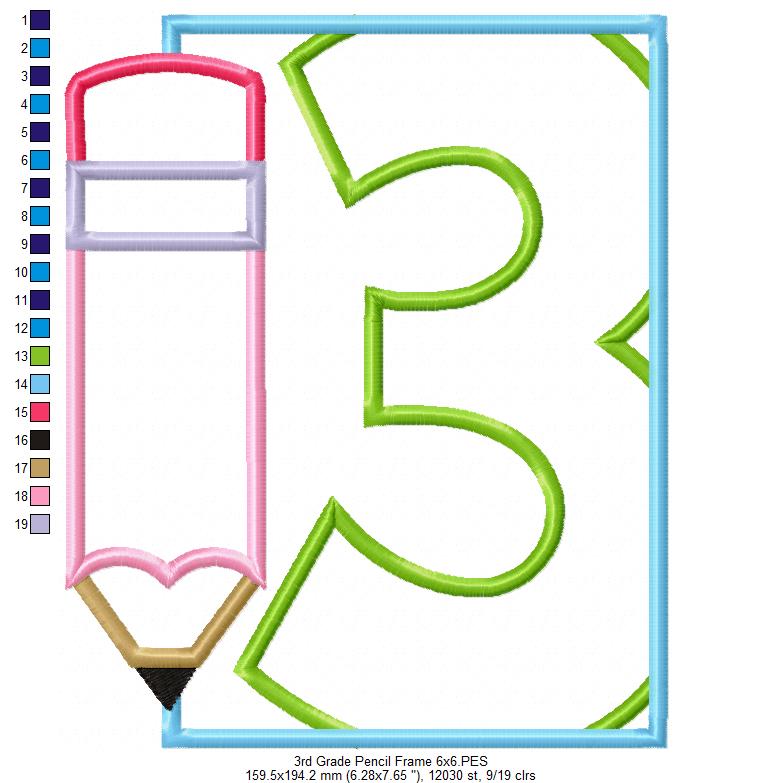 3rd Grade Pencil Frame - Applique