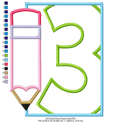 3rd Grade Pencil Frame - Applique