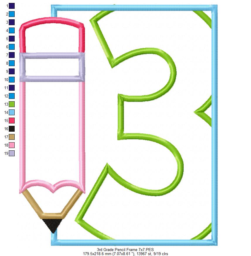 3rd Grade Pencil Frame - Applique