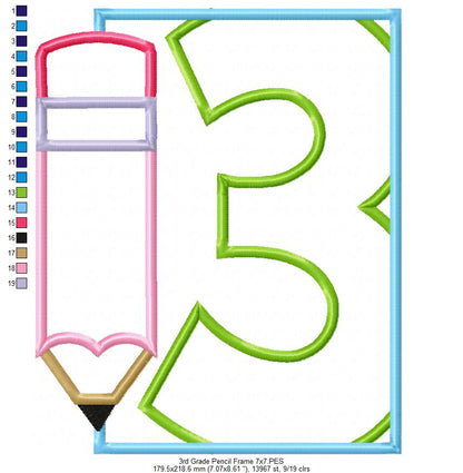 3rd Grade Pencil Frame - Applique