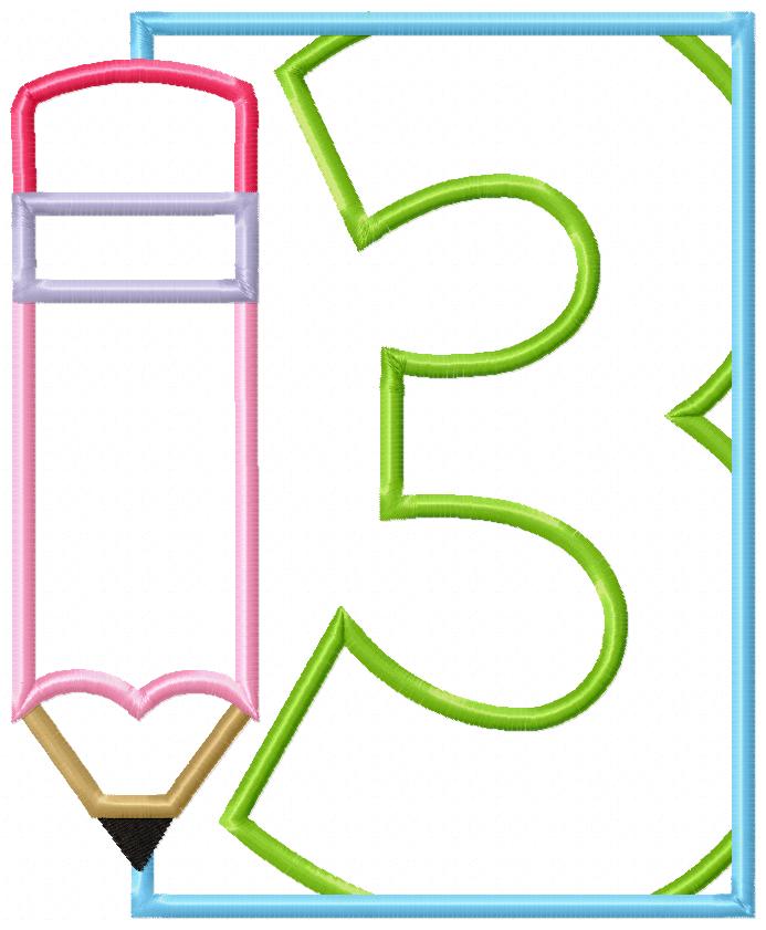 Preschool Pre-K to 6th Grade Pencil Frame Back to School - Applique