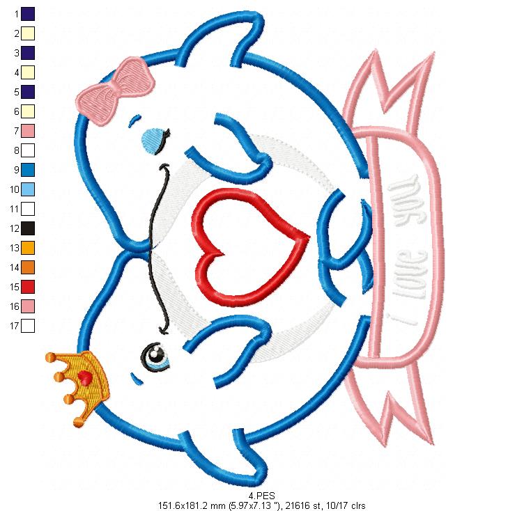 Dolphin couple dating - Applique - Machine Embroidery Designs