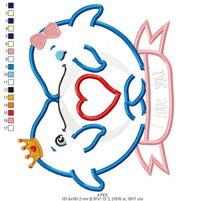 Dolphin couple dating - Applique - Machine Embroidery Designs
