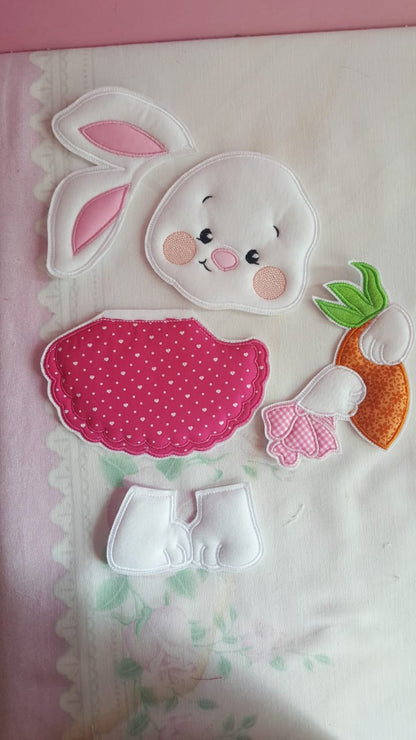 Easter Bunny Girl with Carrot Vase Ornament - ITH Project - Machine Embroidery Design