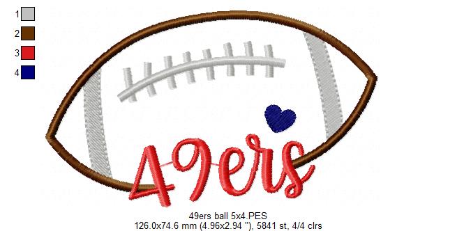 Football 49ers Ball - Fill Stitch Embroidery