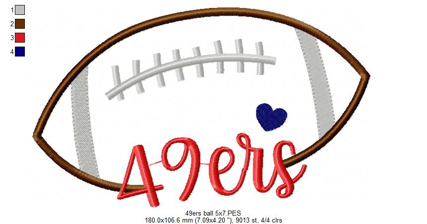 Football 49ers Ball - Fill Stitch Embroidery
