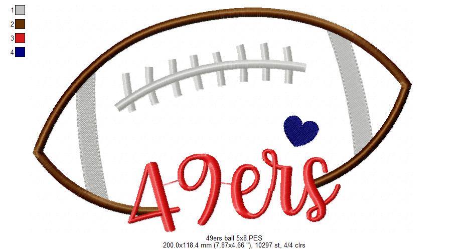 Football 49ers Ball - Fill Stitch Embroidery