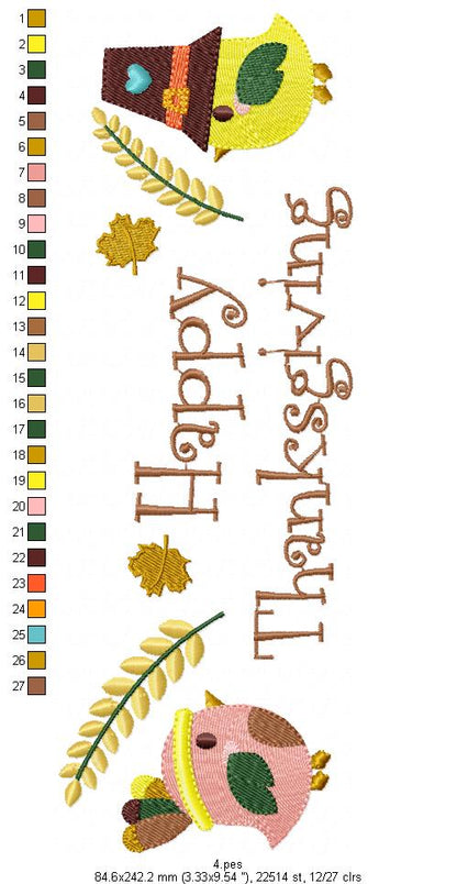 Happy Thanksgiving - Fill Stith - 7 Sizes - Machine Embroidery Designs