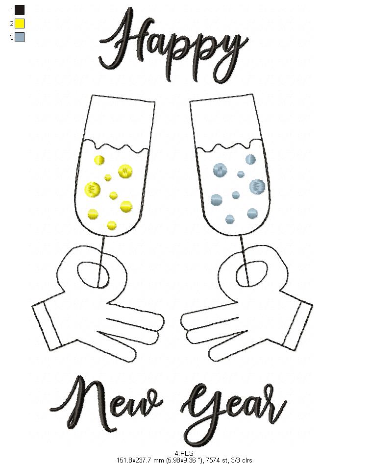 Happy New Year - Fill Stitch - Machine Embroidery Design