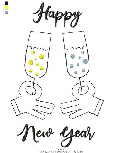 Happy New Year - Fill Stitch - Machine Embroidery Design