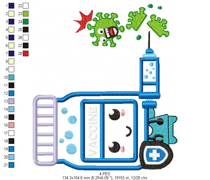 Vaccine - Applique - 6 Sizes - Machine Embroidery Designs
