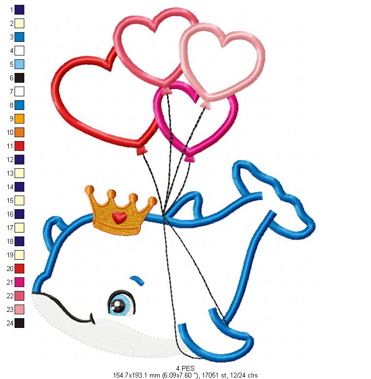Dolphin with balloons - Applique - Machine Embroidery Designs