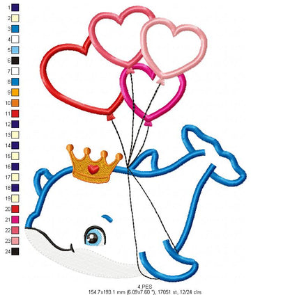 Dolphin with balloons - Applique - Machine Embroidery Designs
