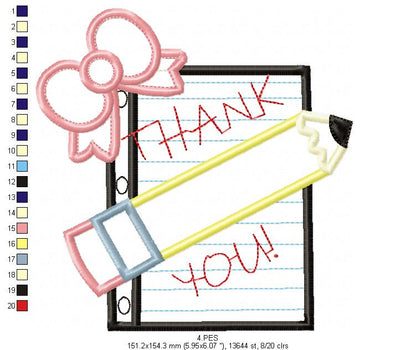 Pencil with Bow - Back to School - Applique - Machine Embroidery Design