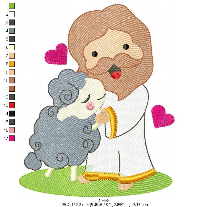 Jesus with the sheep - Fill Stitch