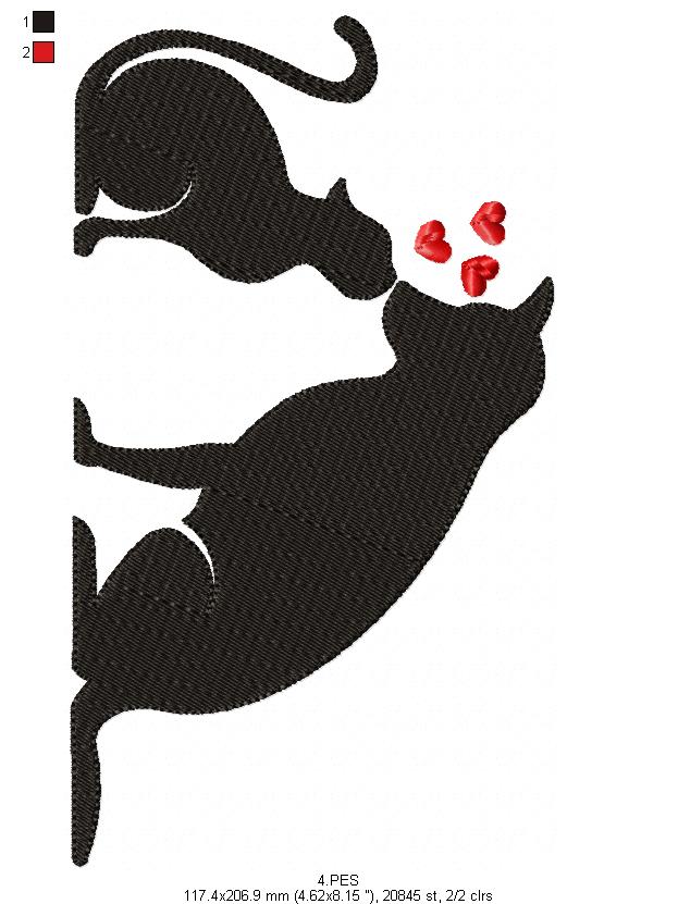 Love Cat and Dog - Valentine's Day - Fill Stitch - 6 Sizes -  Machine Embroidery Design