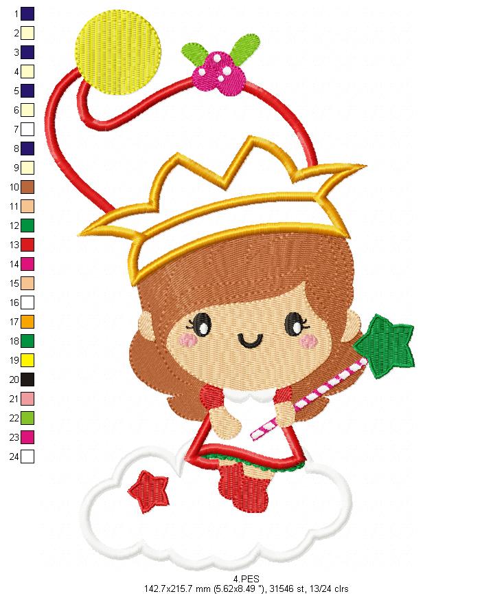 Girl Magical Christmas - Applique/ Fill Stitch - 6 Sizes -  Machine Embroidery Design