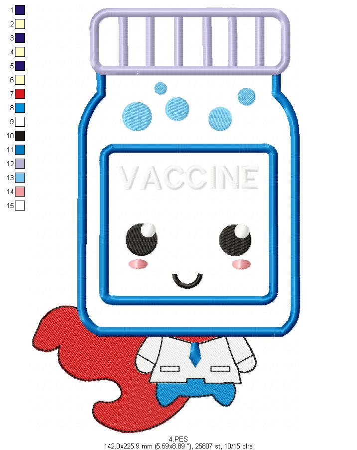 Super Vaccine - Applique - 6 Sizes - Machine Embroidery Designs