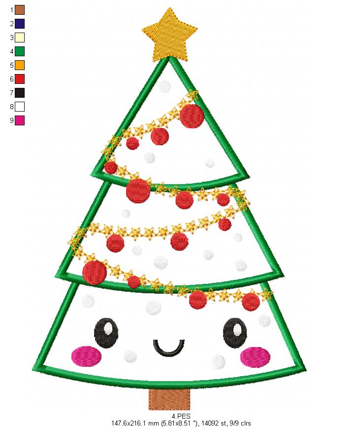 Christmas Tree -  5 Sizes - Applique - Machine Embroidery Design