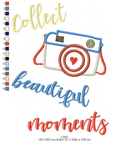 Photographic Camera - Applique -  6 Sizes - Machine Embroidery Design