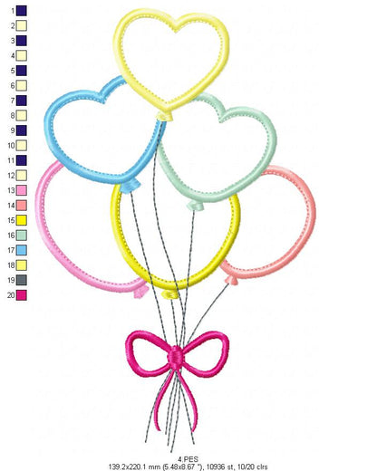 Heart balloon- Applique - 6 Sizes - Applique - Machine Embroidery Designs