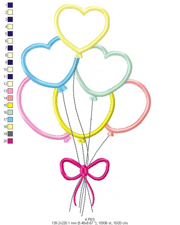 Heart balloon- Applique - 6 Sizes - Applique - Machine Embroidery Designs