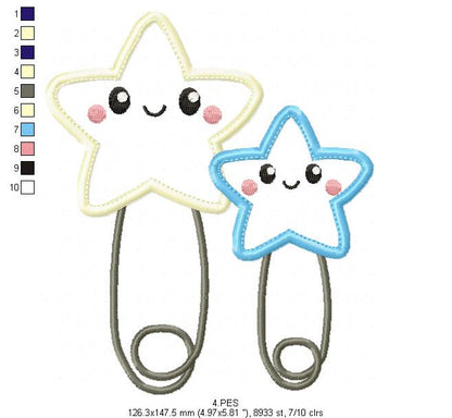 Baby Diaper Pin - Applique-  6 Sizes - Machine Embroidery Designs