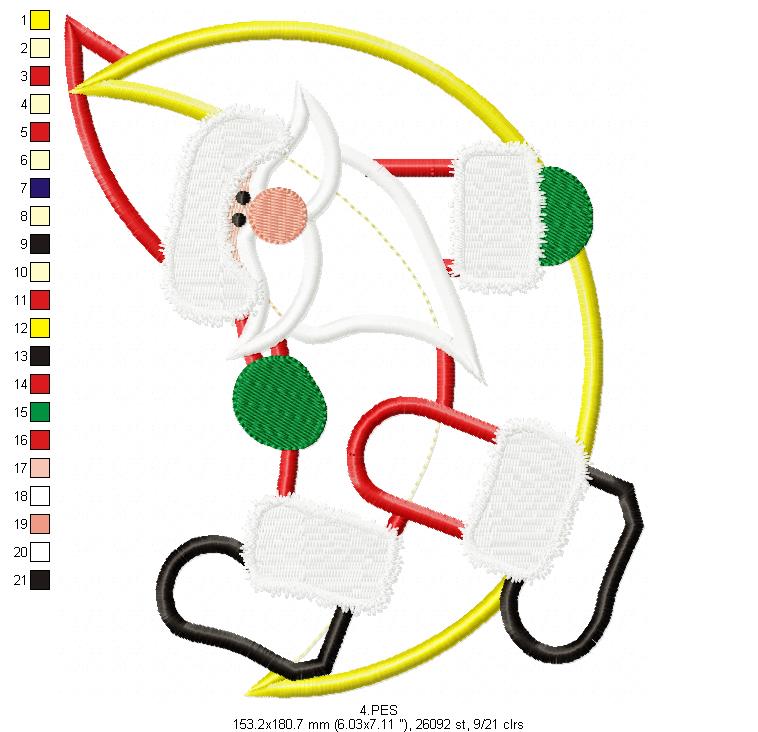 Santa Claus on the Moon - Applique - 6 Sizes - Applique - Machine Embroidery Designs