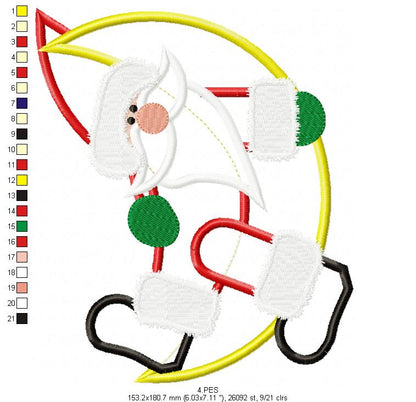 Santa Claus on the Moon - Applique - 6 Sizes - Applique - Machine Embroidery Designs