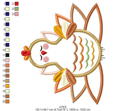 Thanksgiving Turkey - Applique  - 6 sizes - Machine Embroidery Design
