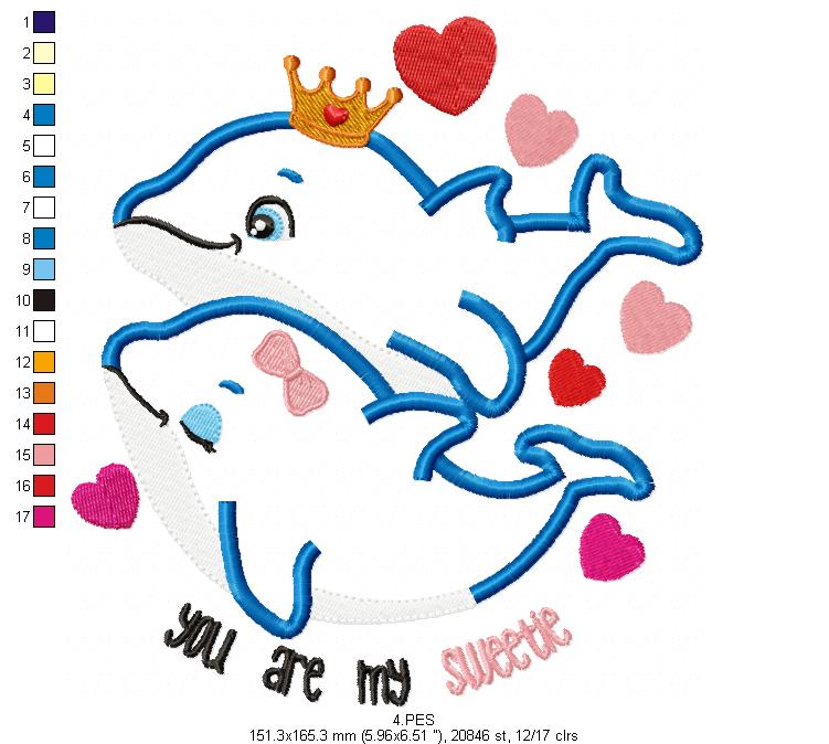 Dolphin couple - Applique - Machine Embroidery Designs