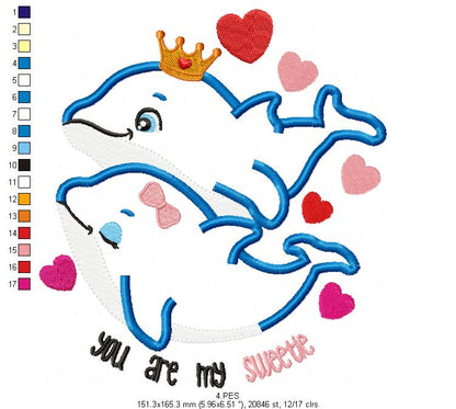 Dolphin couple - Applique - Machine Embroidery Designs
