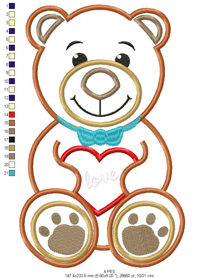 Valentines Love Bear - Applique - Machine Embroidery Designs