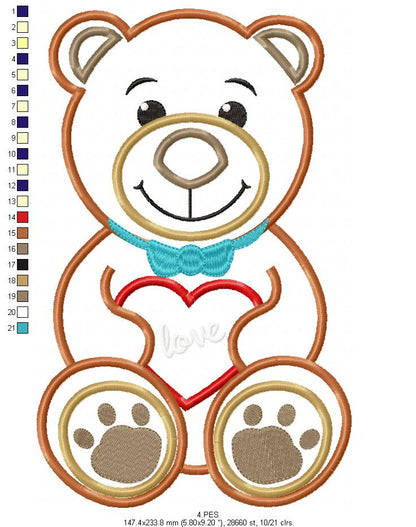 Valentines Love Bear - Applique - Machine Embroidery Designs
