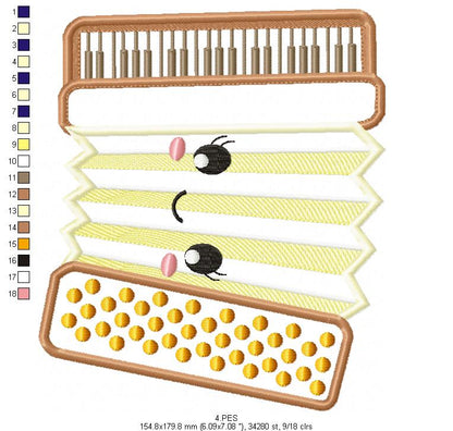 Oktoberfest - Accordion  - Germany  -  Applique  - 7 sizes -  Machine Embroidery Design