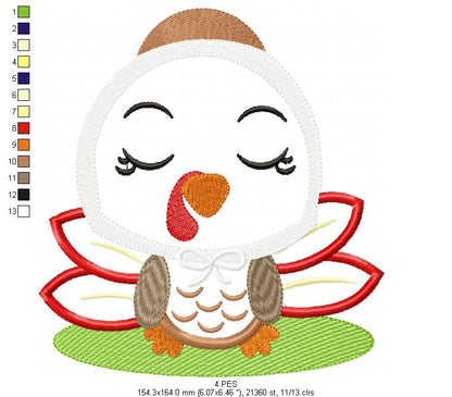 Thanksgiving Turkey Mother- Applique  - 6 sizes - Machine Embroidery Design