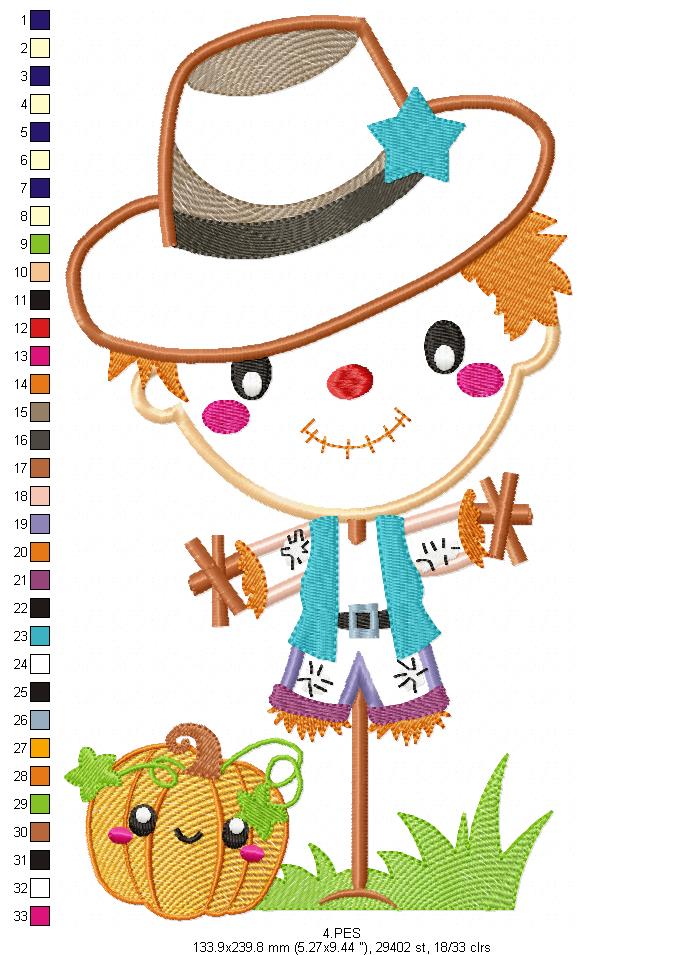 Straw Man- Applique / Fill Stitch - 6 Sizes - Machine Embroidery Design