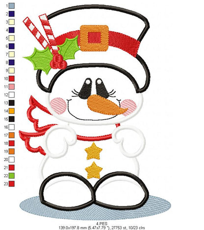Christmas Snowman  - Applique - Machine Embroidery Design